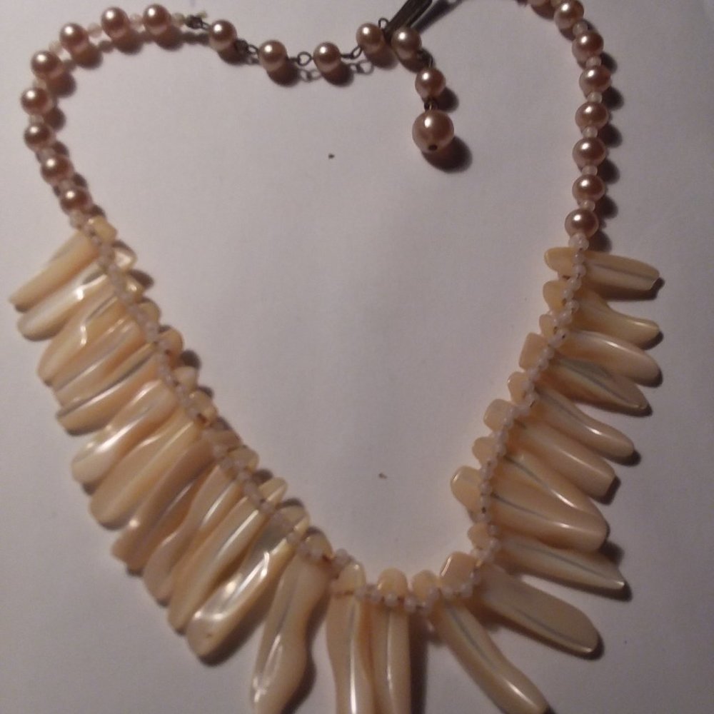 Beautiful White and Pink Shale Necklace
